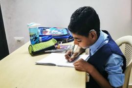 Kenan al-Sabaa continues his education with great difficulty at a facility designated for students with hearing impairments in the Gaza Strip